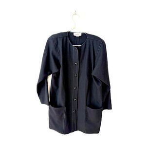 Vintage Mrs H Winter Sweater Blazer Black Wool Buttons